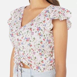 Celebrity Pink Floral Ruched Top XL Pink Blue Green